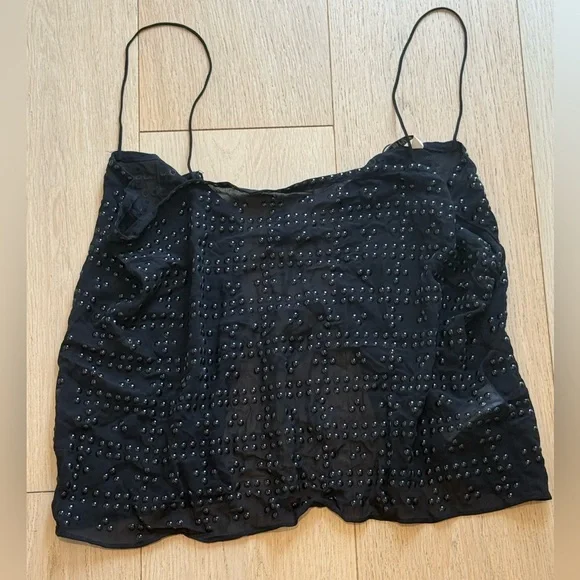 ZARA Sheer Studded Lace-Up Back Camisole Top Black | Sexy Night Out Party Top M - Picture 5 of 7